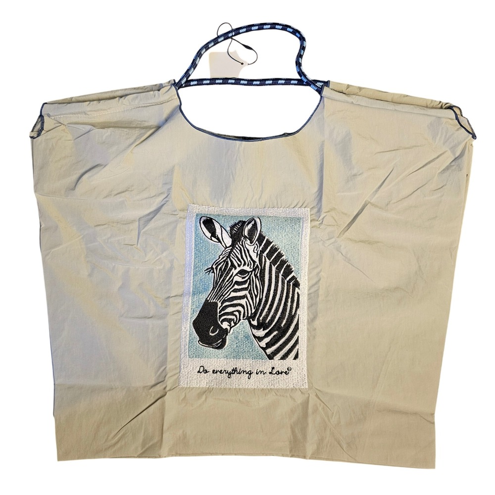 Do Everything in Love Zebra Embroidered Nylon Oversized Tote‎ Bag Khaki Tan OS